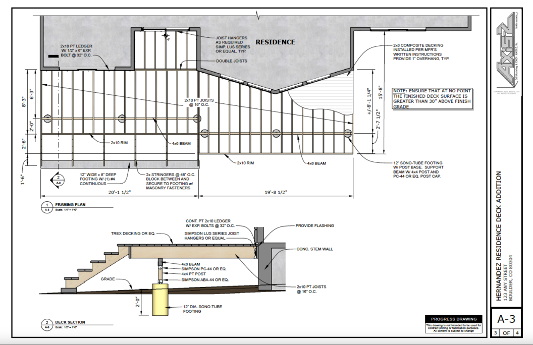 Plans for a residential deck addition.