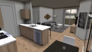 Interior rendering of a small apartment