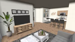 Interior rendering of a small apartment